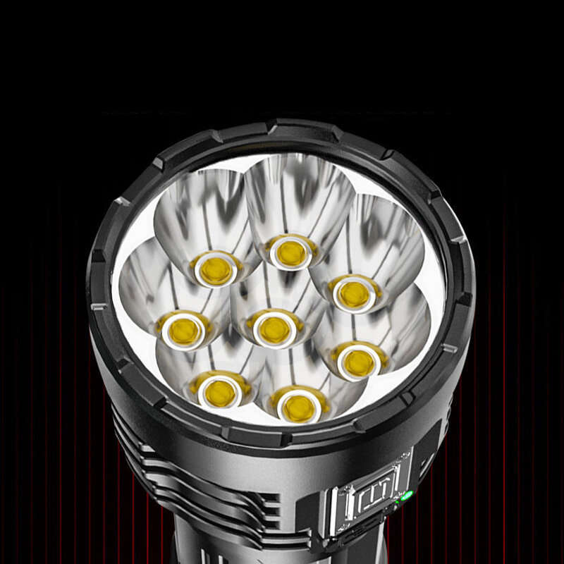 TANJE 8*P900+COB Super Bright Type-C Rechargeable ABS Housing Flashlight with 18650 Battery COB Side