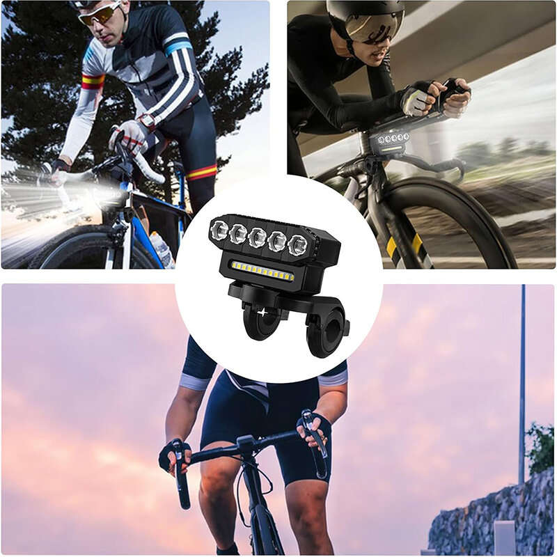 Cansses 2000mAh Battery Bike Headlight 5 Large LED Beads Type-C Charging 6 Light Modes Waterproof Bi