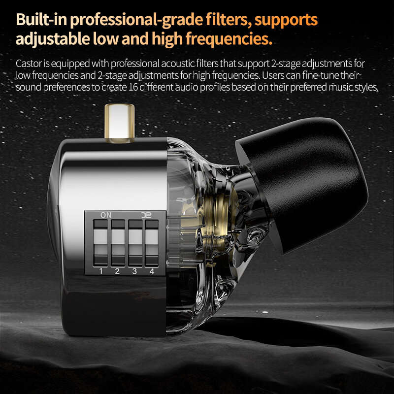 KZ Castor Wired Earphone Tuning Adjustable Dual Drivers IEM HiFi Sound Deep Bass 3.5mm Wired In-ear