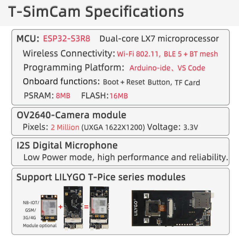 LILYGO T-SIMCAM ESP32-S3 CAM Development Board WiFi Bluetooth 5.0 Wireless Module With OV2640 Camera