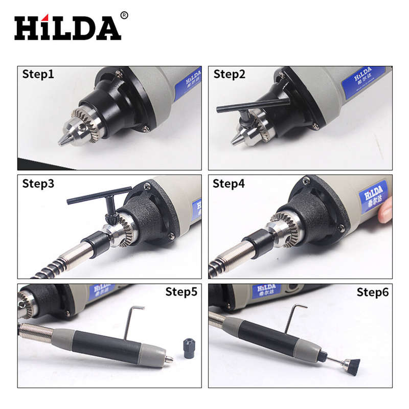HILDA Flexible Shaft Fits Rotary Grinder Tool for Dremel 400W Rotary Tools 110cm with 6 Chuck for Dr
