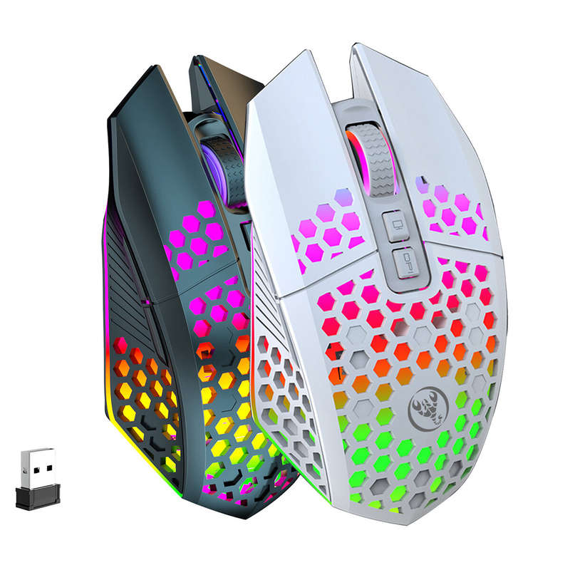 HXSJ T500 2.4G Wireless Mouse RGB 800-1600DPI Type-C Rechargeable Mute Gamer Mice for PC Laptop Comp