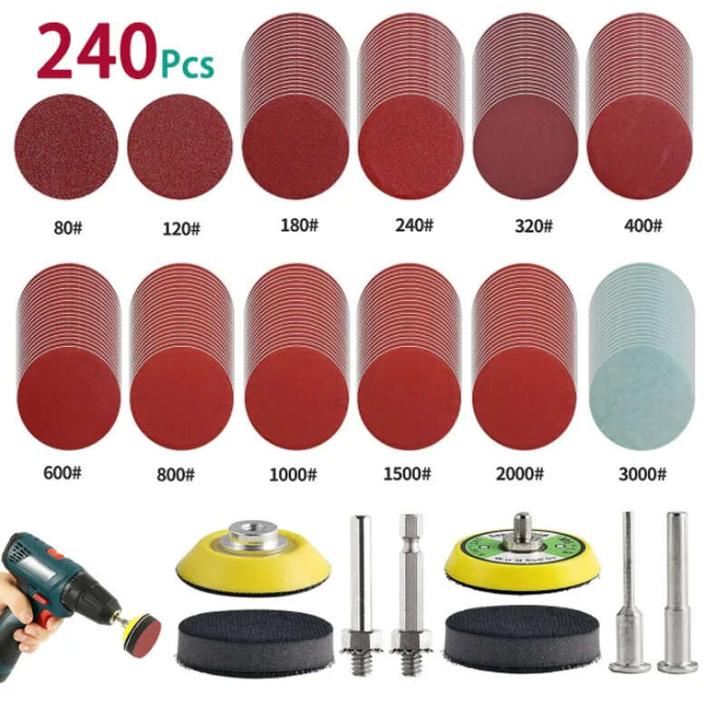 244Pcs 2 Inch Sanding Discs Pads Kit 80-3000 Grit Alumina Polishing Pad for Dremel Rotary Tool Metal