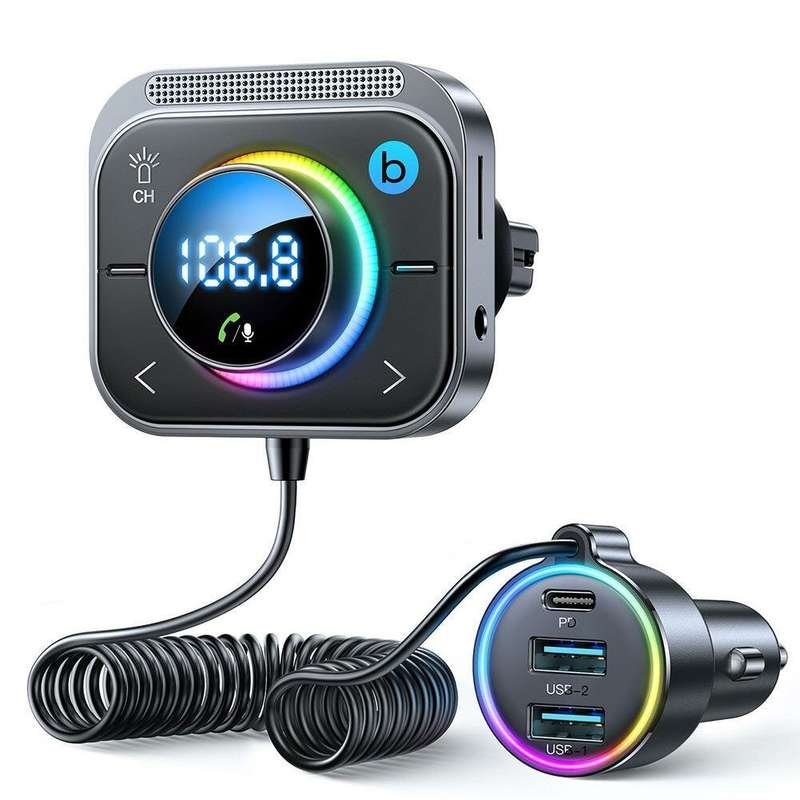 Joyroom JR-CL18 bluetooth 5.3 FM/AUX bluetooth Car Adapter 3 Ports PD&QC 3.0 FM Modulator bluetooth