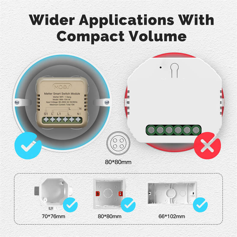 MoesHouse WM-104-M Tuya WiFi Matter Mini Smart Switch Module Relay Timer Home Automation App Remote