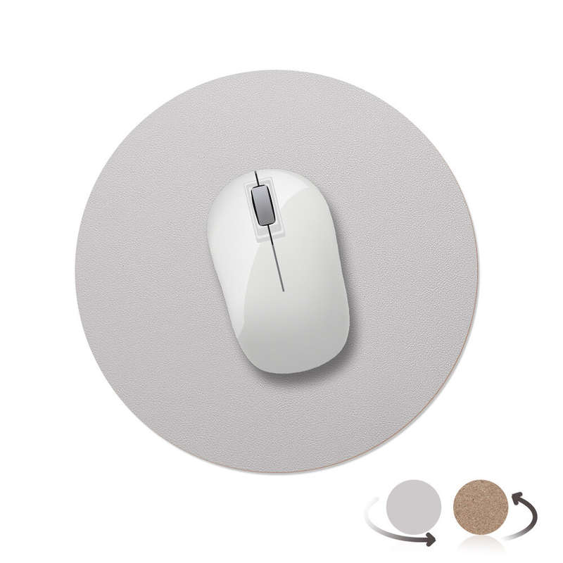 AtailorBird Round Mouse Pad PU Leather Natural Cork Protective Desk Mat Waterproof Non-Slip Double-s