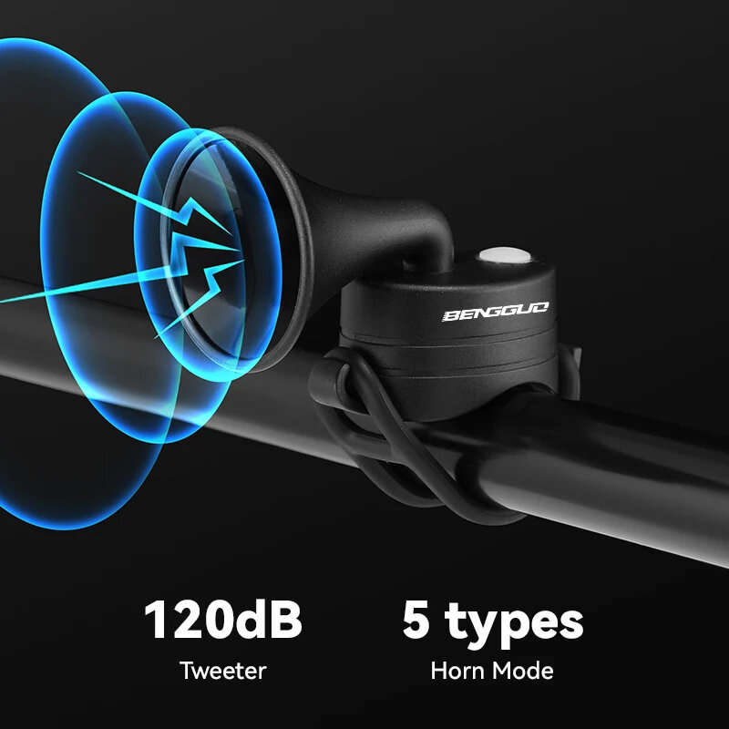 BENGGUO Horn 120dB High Sound Bicycle Bell Horn 5 Light Modes 200mAh Type-C Waterproof Electric Horn