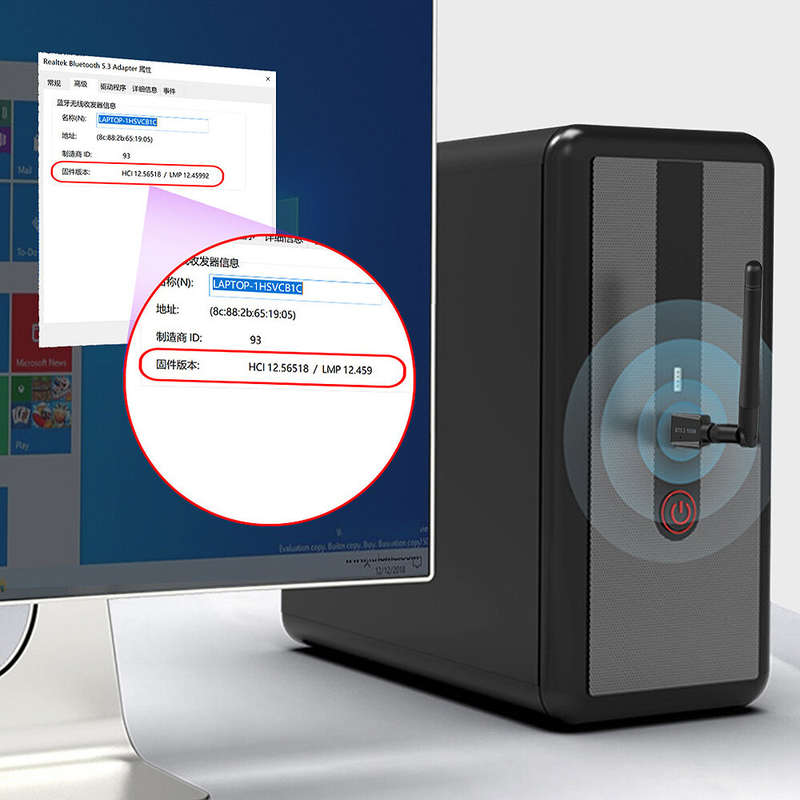 RTL807 bluetooth-compatible 5.3 USB Adapter Dongle 100M Long Range Support Windows 7/win8.1/win10/11