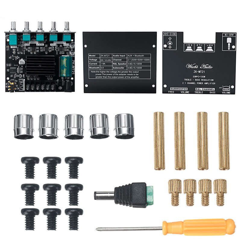 ZK-MT21 bluetooth 5.0 Subwoofer Amplifier Board 50WX2+100W 2.1 Channel Power Audio Stereo Amplifier