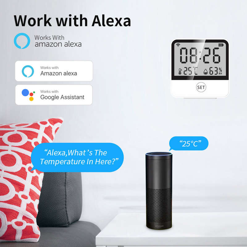 Smart Home Digital Indoor Hygrometer Thermometer Wi-Fi Enabled Temperature and Humidity Sensor with