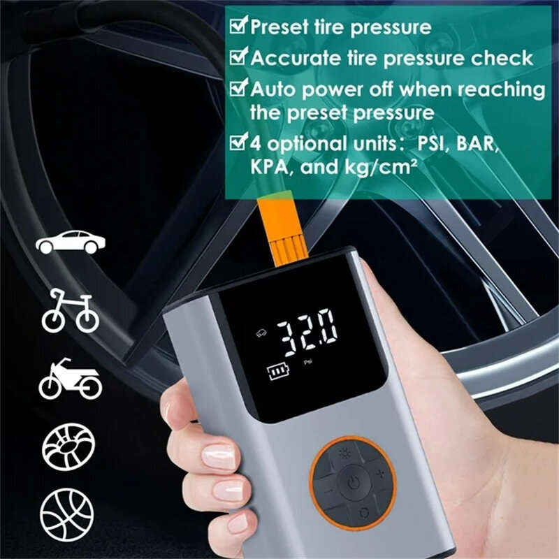 150PSI Fast Inflation Bike Air Pump 5 Inflation Modes 70W Power 2000mAh Power Bank Digital Display U