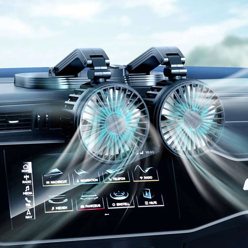 360 Adjustable Dual Head Car Fan USB for Car Home Cooling Fan Powerful Double-Head 2 Speed Electric