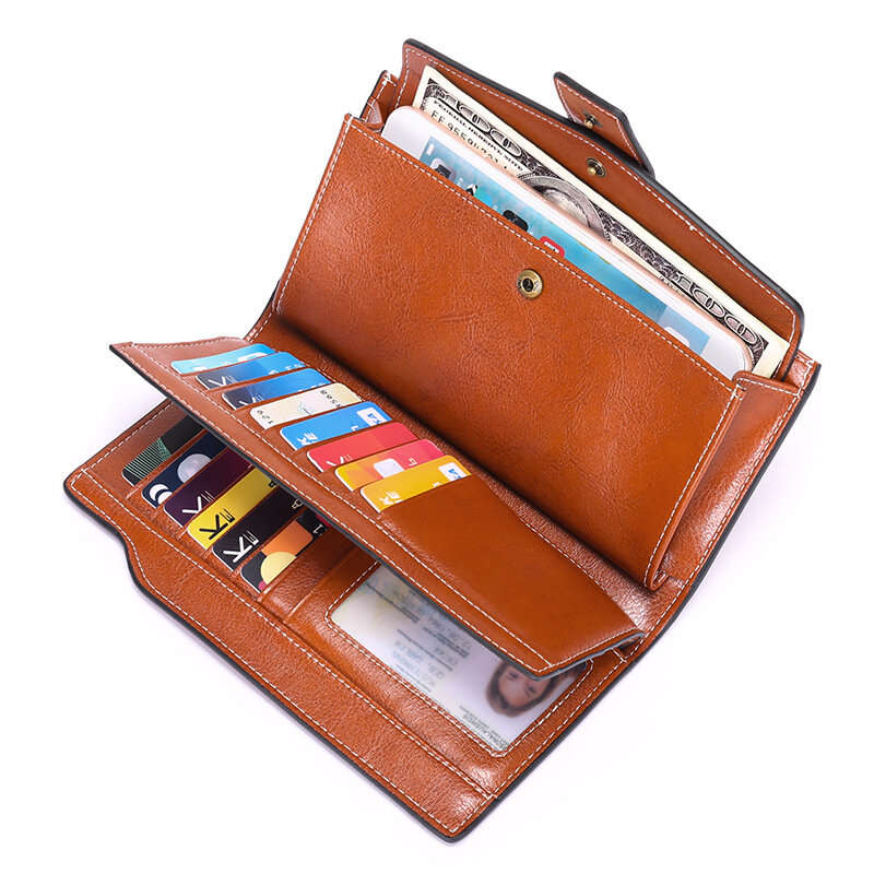 Sendefn Retro Fashion Rfid Multi-Card Slots Genuine Leather Phone Wallet Bag