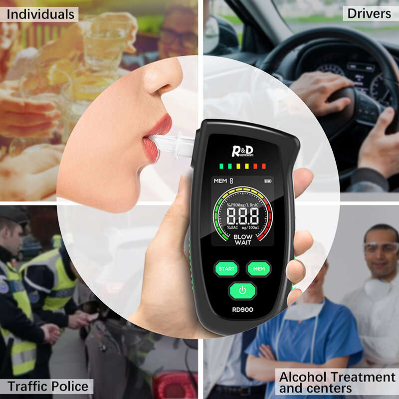 RD900 Alcohol Tester Rechargeable Digital Breath Tester Breathalyzer Gas Alcohol Detector for Person