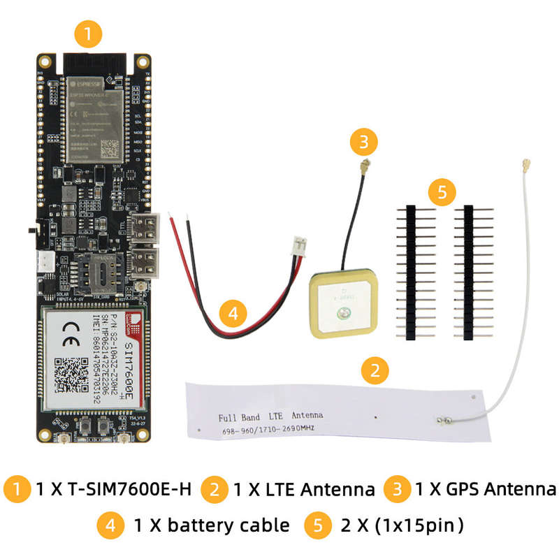 LILYGO TTGO T-SIM7600E-H ESP32 LTE Cat4/1 4G SIM7600G-H R2 Module ESP32-WROVER WiFi BLE 18560 Batter