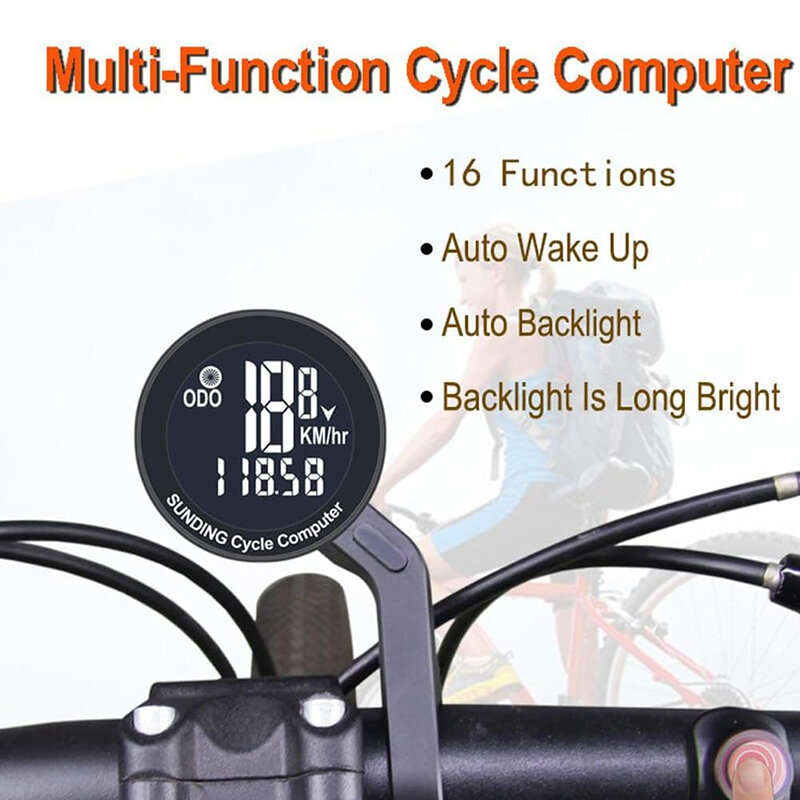 SunDing Wireless Bicycle Computer 16 Functions Waterproof Automatic Backlight Sensor Bike Speedomete