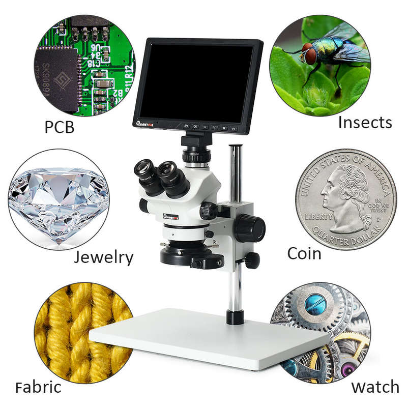 7-50X High-Definition Trinocular Stereo Microscope With 10-Inch Integrated Microscope Camera For Mob