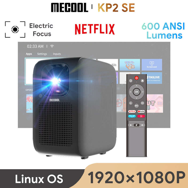 Mecool KP2 SE Projector 1080P Netflix Certified Linux OS 600ANSI Lumens 5G WIFI Electric Focus Home