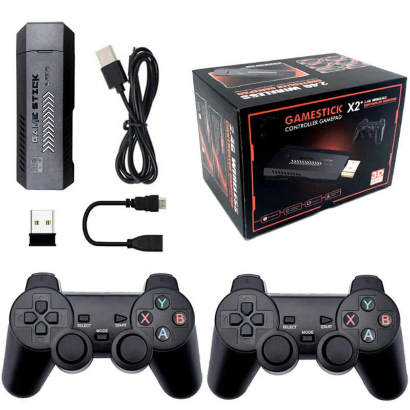 M10 256GB Game Stick HD 4K 3D Console Dual Wireless Controller 58000+ Games TV Game Console Support