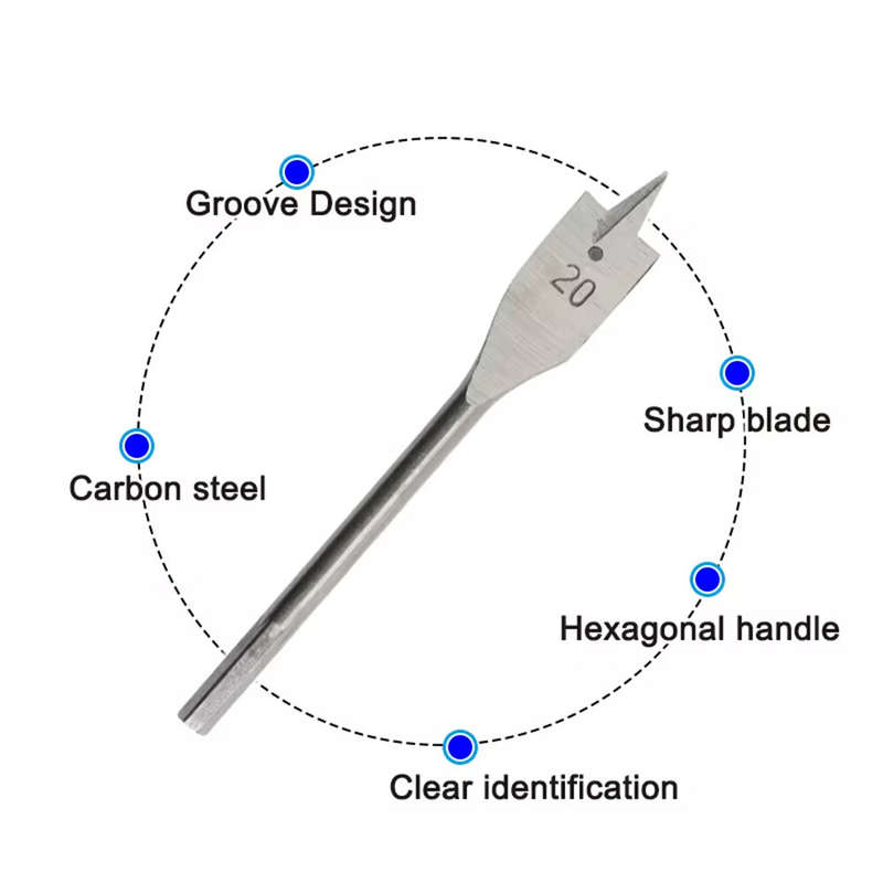 6PCS Three-Pointed Flat Drill Bit Set High Carbon Steel HRC50 Heat Treated Woodworking Tool for Tabl