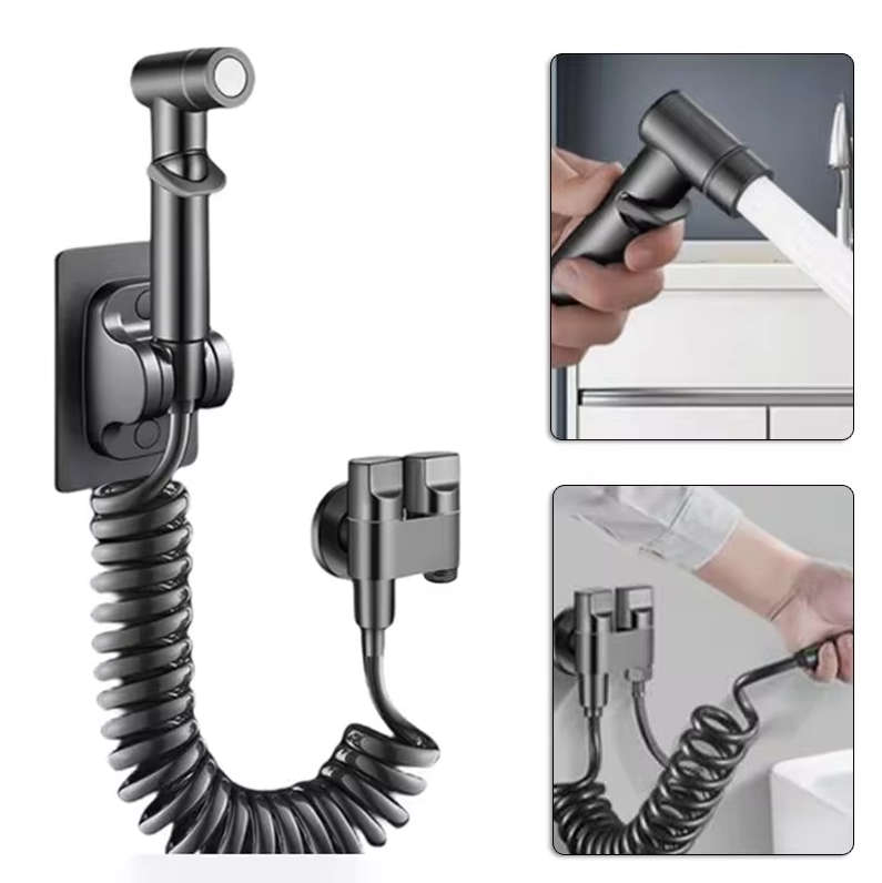 High Pressure Booster Toilet Spray Gun Faucet Copper Dual Control Valve Handheld Bidet Sprayer Toile