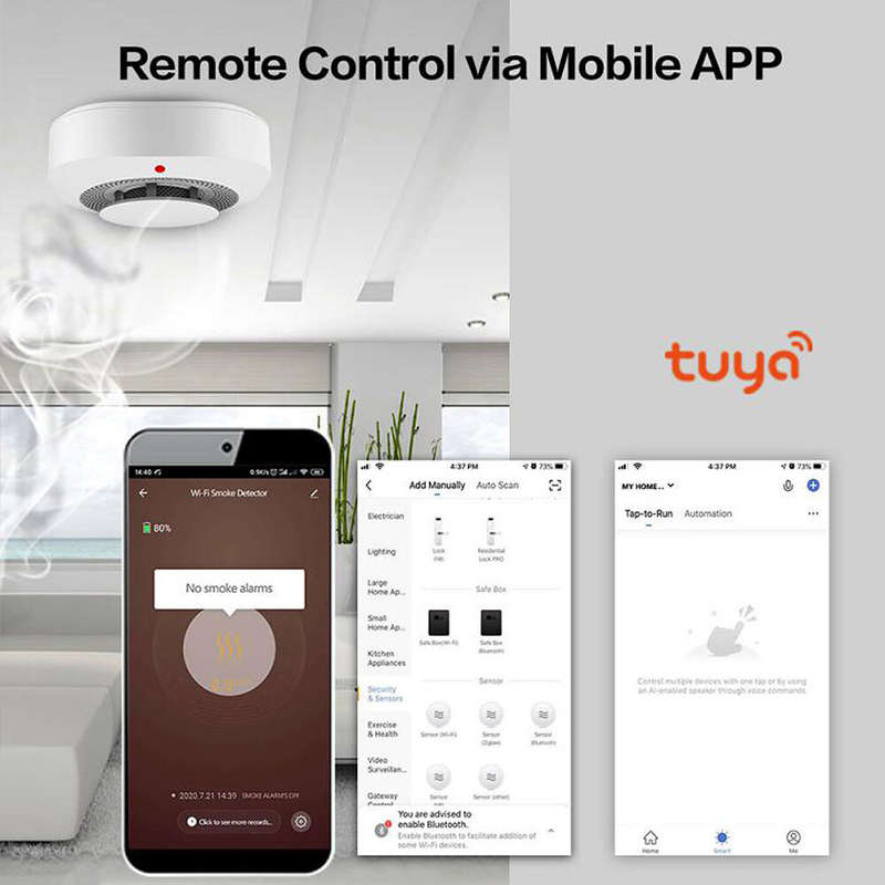 Tuya Wifi Smoke Sensor Fire Detection Alarm Smart Home Security Fire Protection Work with Alexa Goog