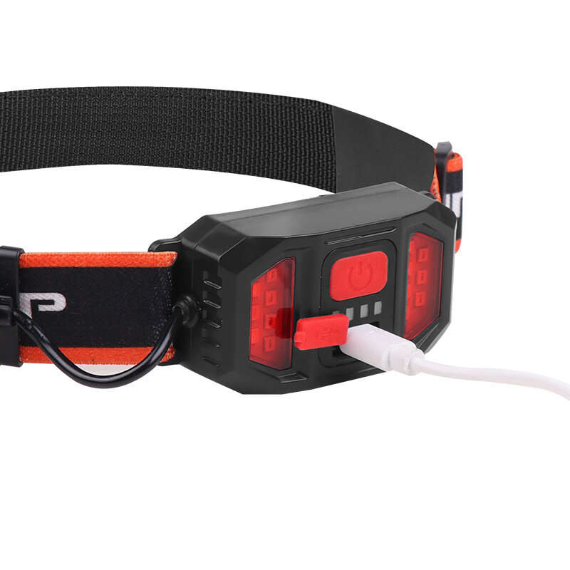 COB LED Headlight with Red Strobe Warning USB Rechargeable Headlight Red Light Floodlight Perfect fo