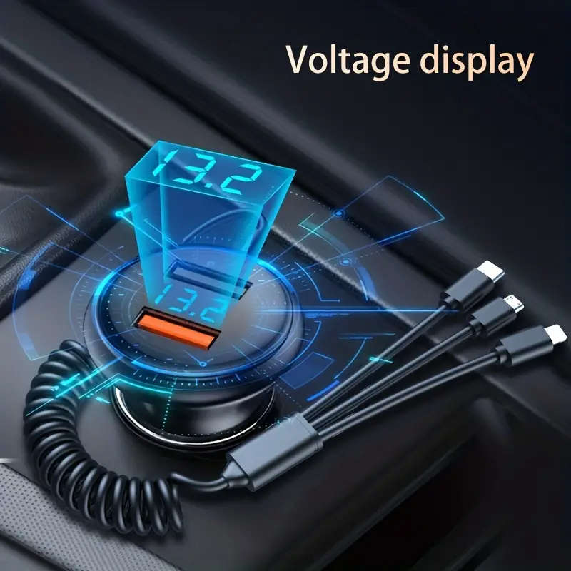 5 In 1 160W Car Fast Charger QC3.0 Fast Charging Voltage Display USB Type C Fast Phone Charger For i