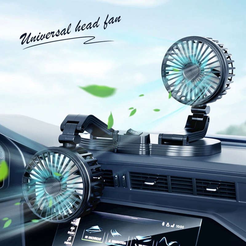 360 Adjustable Dual Head Car Fan USB for Car Home Cooling Fan Powerful Double-Head 2 Speed Electric