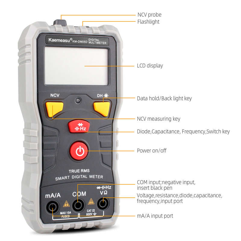 Kaemeasu KM-DM05D Smart Digital Multimeter - High-Precision Auto-Ranging Electrical Tester for AC/DC