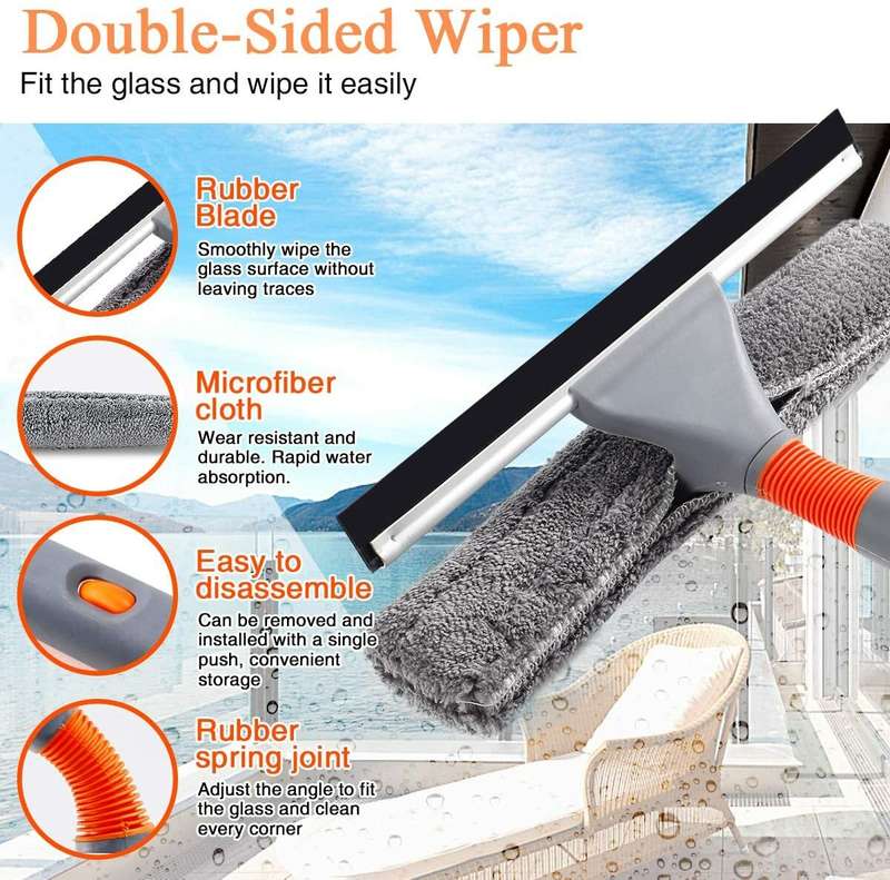 Window Cleaner Baban 61'' Aluminum Microfiber Cleaner Extension Pole Window Cleaning Washing Tool fo