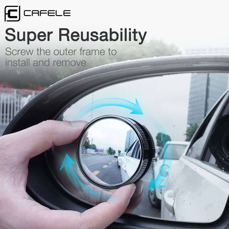 CAFELE 2PCS Adjustable Car Mirror Blind Spot Mirror Auxiliary Mirror HD 360 Wide Angle Crew Suction