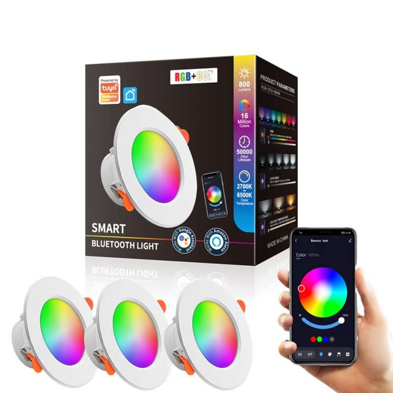 10W LED Smart Downlight RGB+CCT 16 Million Colors 2700K~6500K 800 Lumens Works With Alexa Voice Tuya