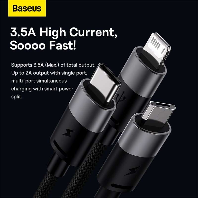 Baseus 3.5A USB-A to Micro/iP/Type-C Cable Fast Charging Data Transmission Tinned Copper Core Line 0