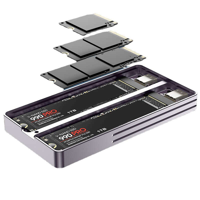 JEYI i9 Dual Bay M.2 NVMe Sata SSD Enclosure USB3.2 Gen 2 10Gbps Aluminum Case for M.2 PCIe 2280/60/