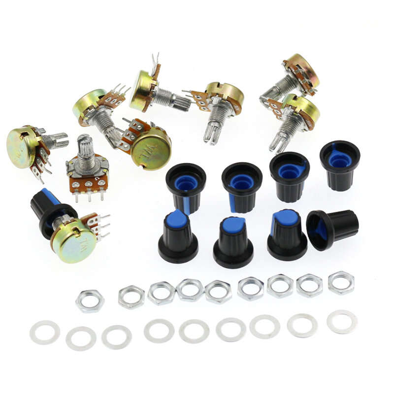 9Pcs/Set WH148 Potentiometer Resistor with Nuts and Potentiometer Button Cap Adjustable Knob for B1K