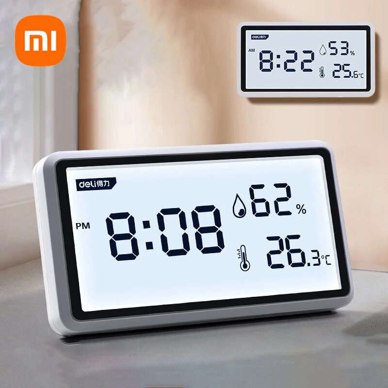 2Pcs Deli Electronic Thermometer Hygrometer Weather Station with High Precision 0.1 Temperature Humi