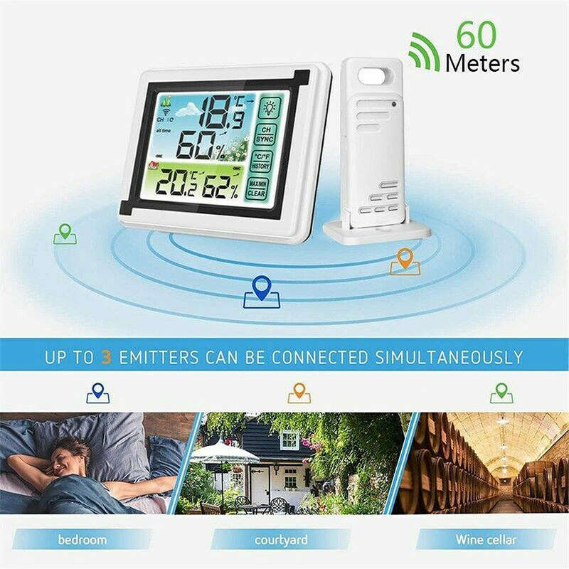 1-to-1 Indoor/Outdoor Wireless Thermometer Large Colorful Screen Temperature Humidity Monitor Weathe