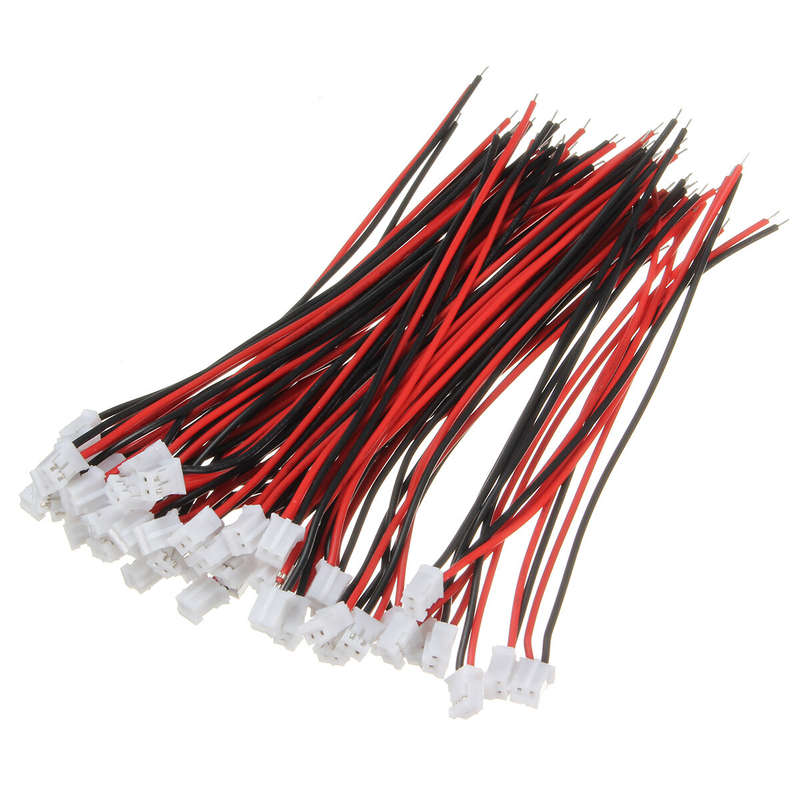 Excellway 100Pcs Mini Micro JST 2.0 PH 2Pin Connector Plug With 120mm Wires Cables