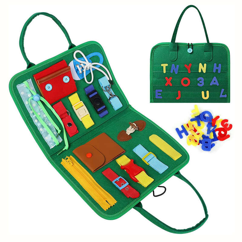 Busy Board Montessori Sensory Toys Fine Motor Training Activity Developing Board with Buttons Zipper