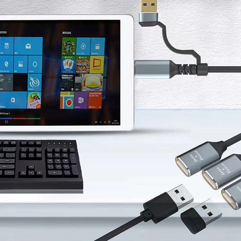 3-in-2 Multifunctional USB-C Hubs USB/Type-C Male to USB2.0*3 Female Multi Splitter Adapter OTG USB