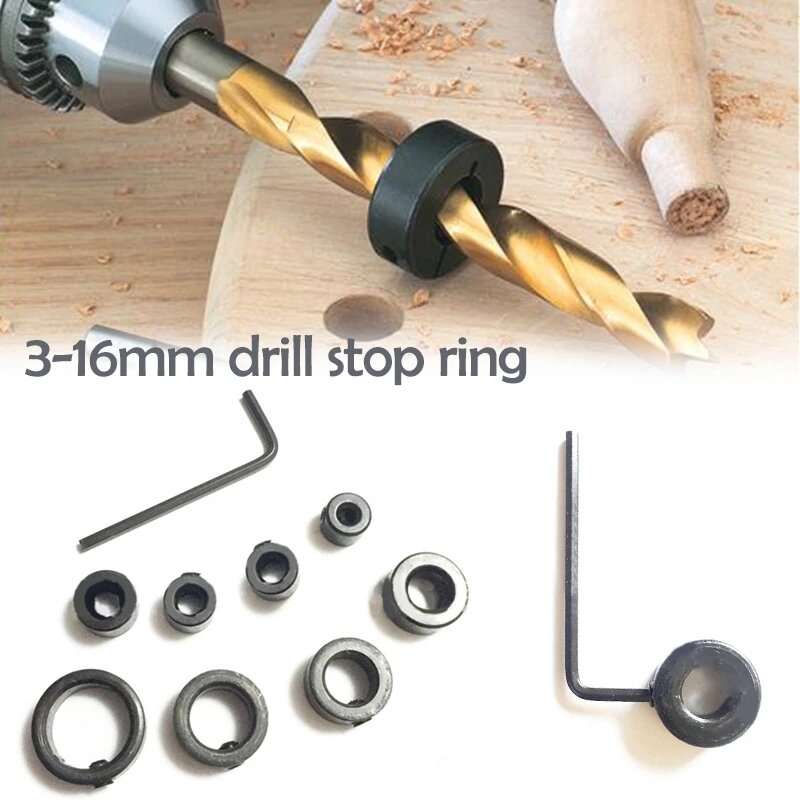 8pcs Woodworking Drill Locator 3-16mm Shaft Depth Stop Collars Ring Positioner Drill for Wood Drill