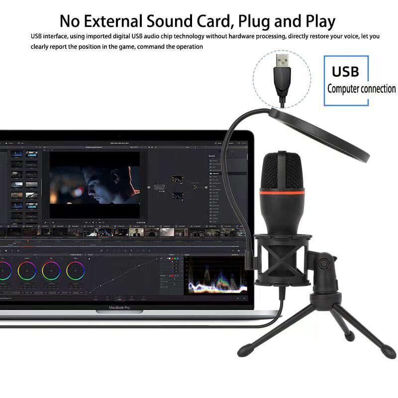 ME4 USB Wired Condenser Microphone RGB Video Noise Reduction Desktop Tripod Mic for Recording Live C