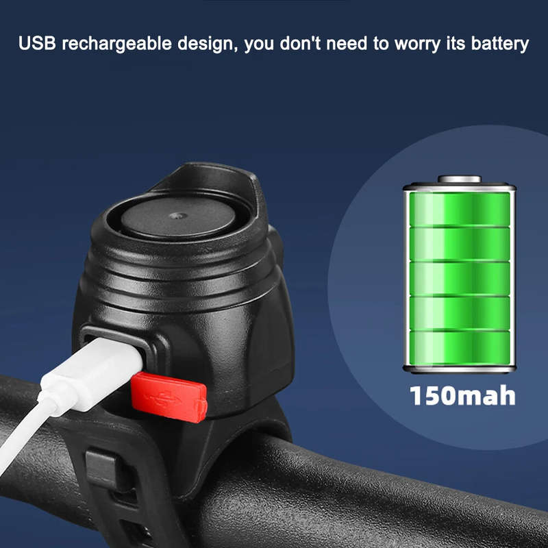 80dB Loud USB Rechargeable Electric Bike Bell 150mAh Battery Safety Warning Lightweight Bicycle Hand