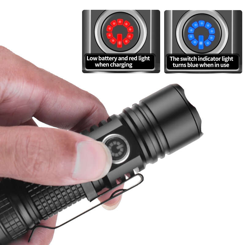 30W Long-Range Throwing LED Flashlight Ultra Bright Mini Type-C Charging Torch With Strong Light for