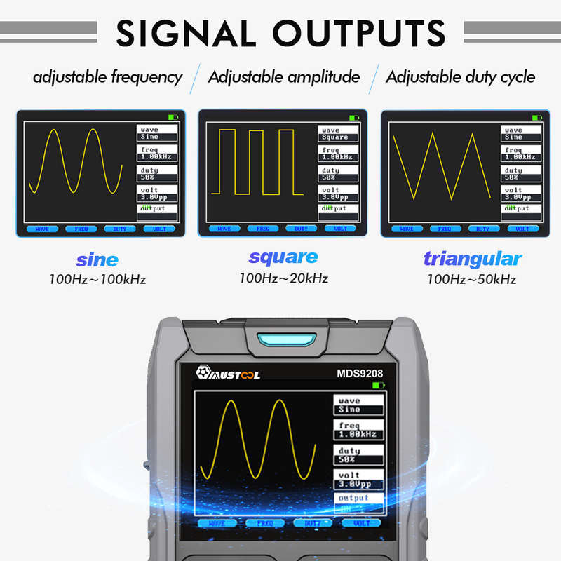2023NEW MUSTOOL MDS9208 3In1 Oscilloscope Multimeter Signal Generator 12MHz 50Msps Portable High Sto