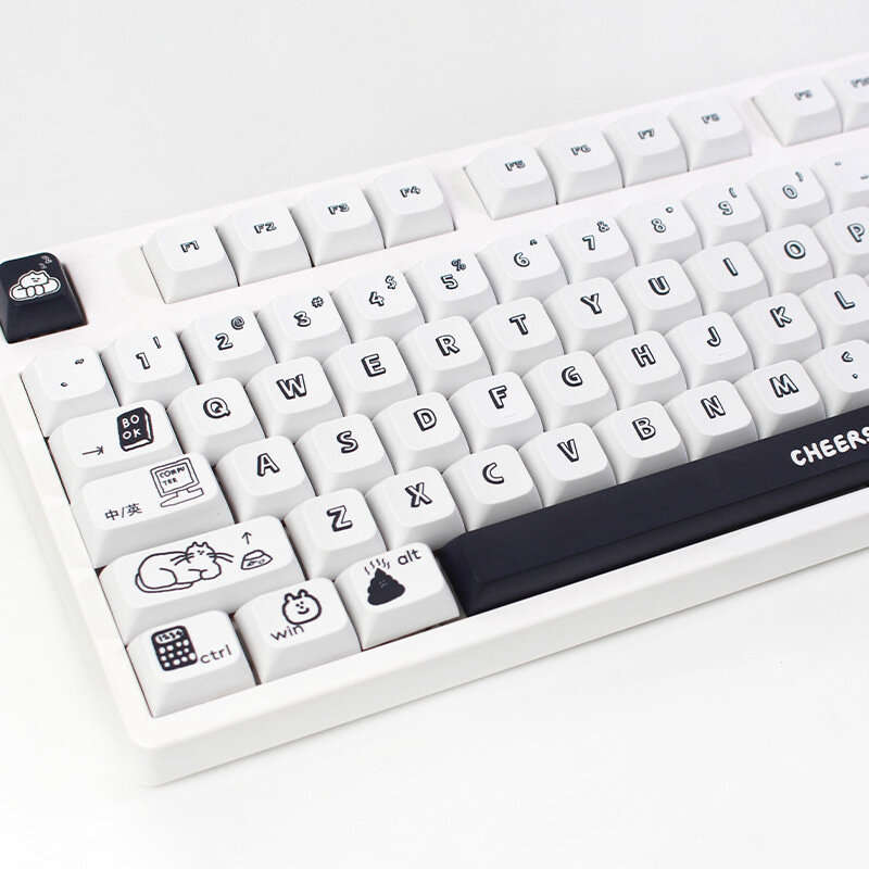 130 Keys Black Cartoon PBT Keycap Set XDA Profile Sublimation Custom Keycaps for Mechanical Keyboard