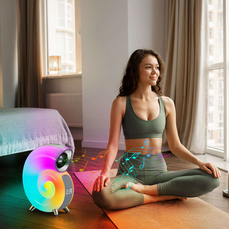 Conch RGB LED Night Light Wake Up Lamp Sleep Light Smart Atmosphere Lamp Blue Tooth Clock Alarm spea