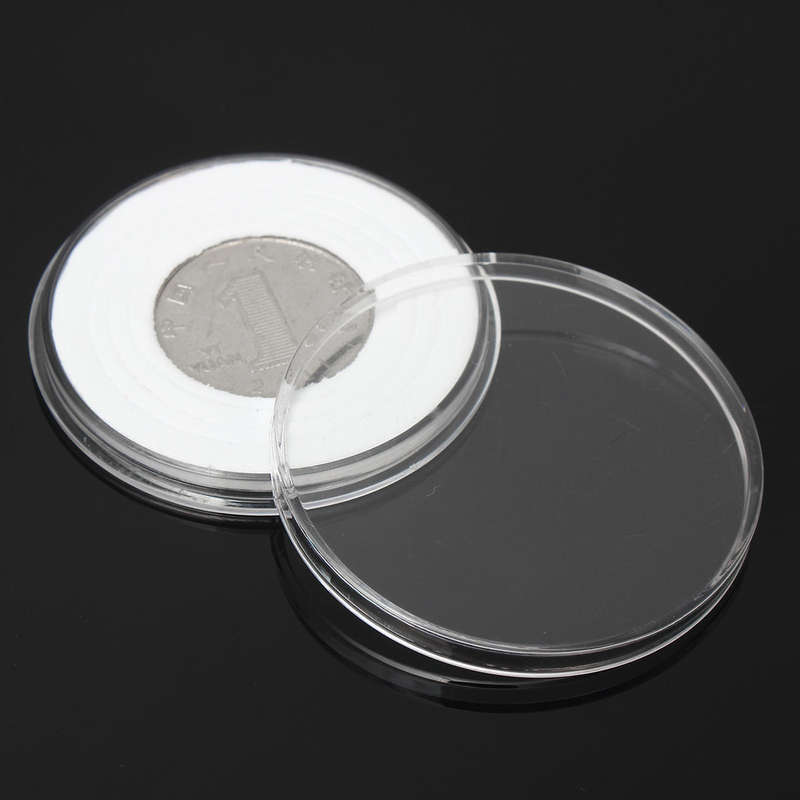 20Pcs Plastic Round Coin Holder Portable Storage Case Boxes Container 5 Size Pad