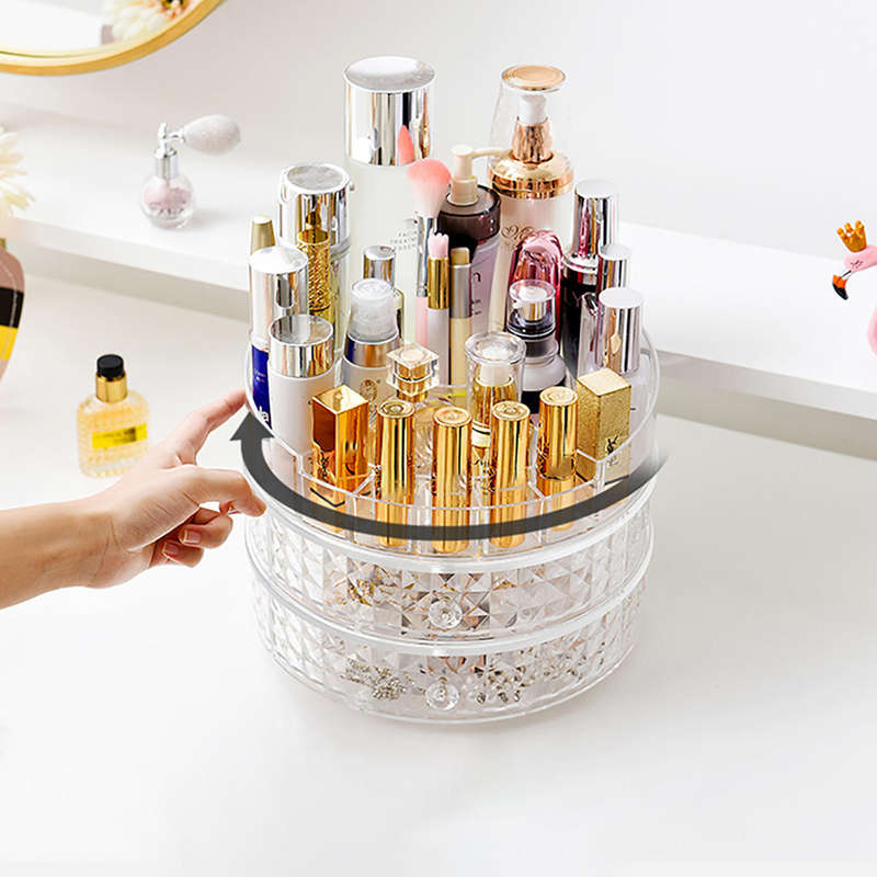 360 Degrees Rotating Cosmetic Storage Box Desktop Home Skin Care Organizer Storage Rack Dressing Tab